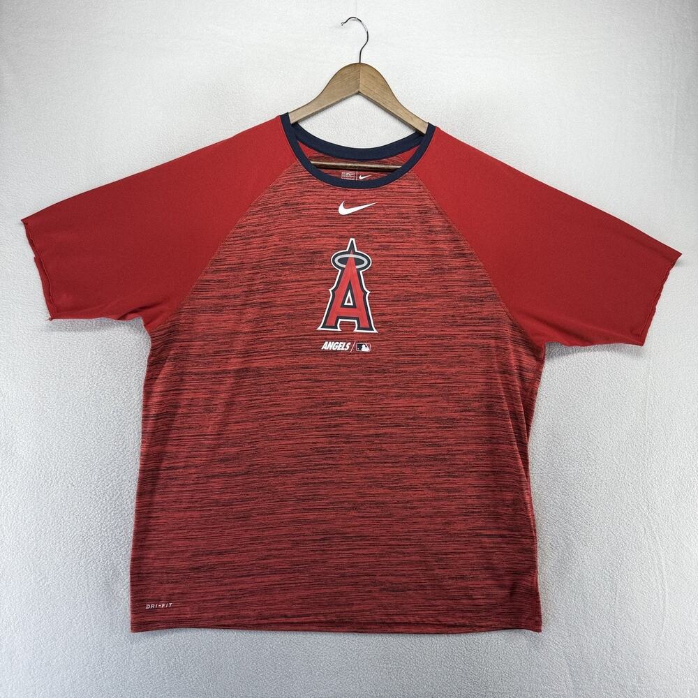 Los Angeles Angels Shirt men's 2XL Red Nike Dri Fit Center Swoosh Cut Sleeves